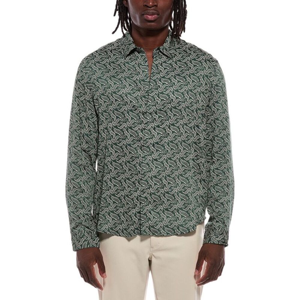 John Varvatos Mens Rodney Printed Shirt, Green